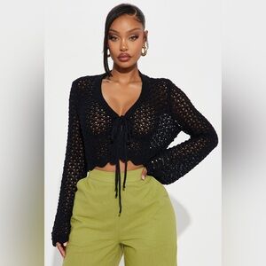 Black Crochet Tie-Front Cardigan